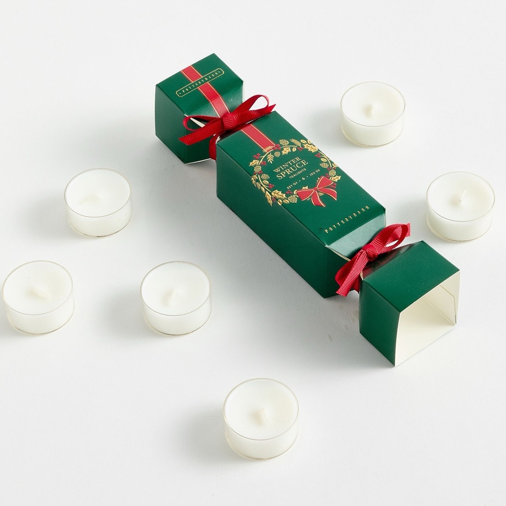 Pottery Barn Green and Red Holiday Cracker Candle Set